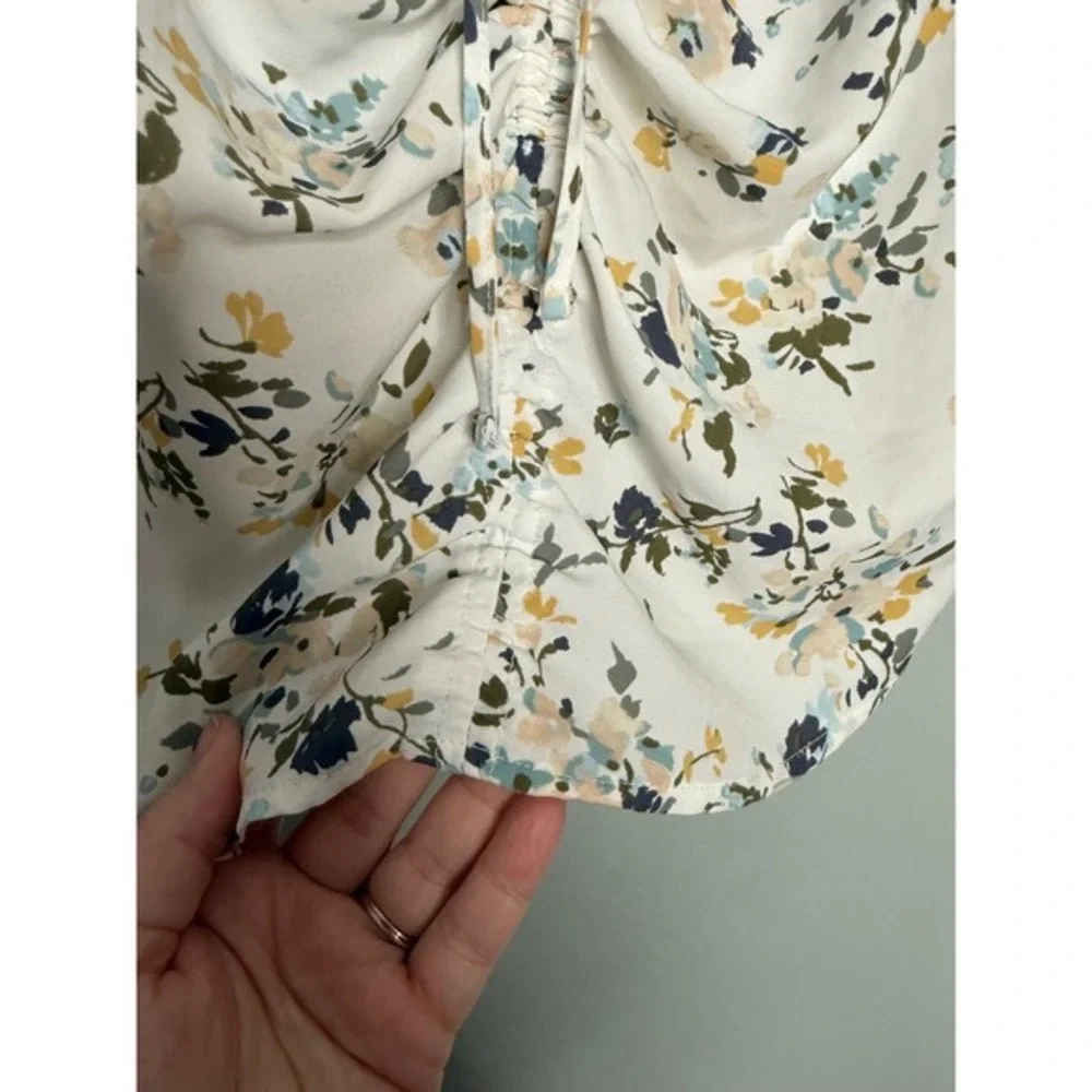 Abercrombie & Fitch green and yellow‎ floral print rouched boho Gypsy blouse
